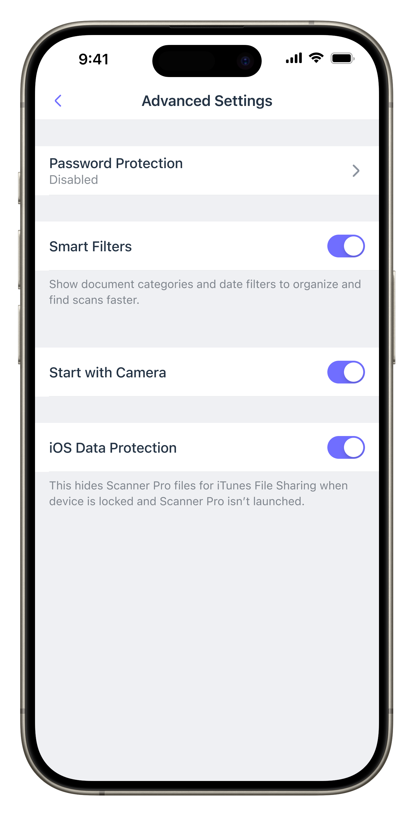 Расширенные настройки защиты Scanner Pro