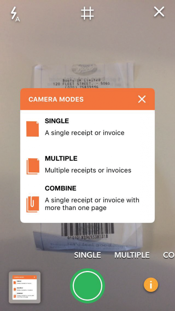 Режимы камеры Receipt Bank