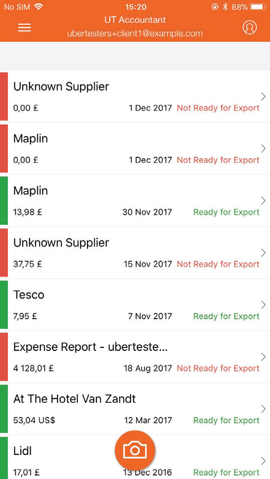 Мобильный список документов Receipt Bank