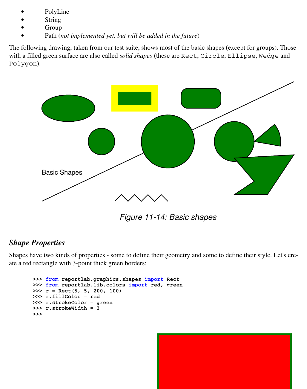 Базовые векторные фигуры ReportLab Graphics