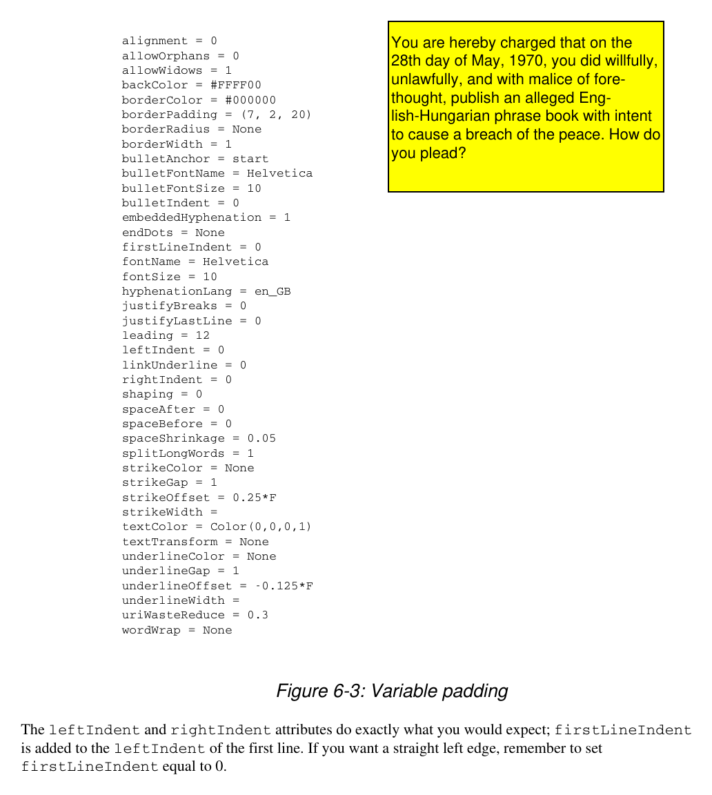 Параметры отступов, рамки и фона ParagraphStyle