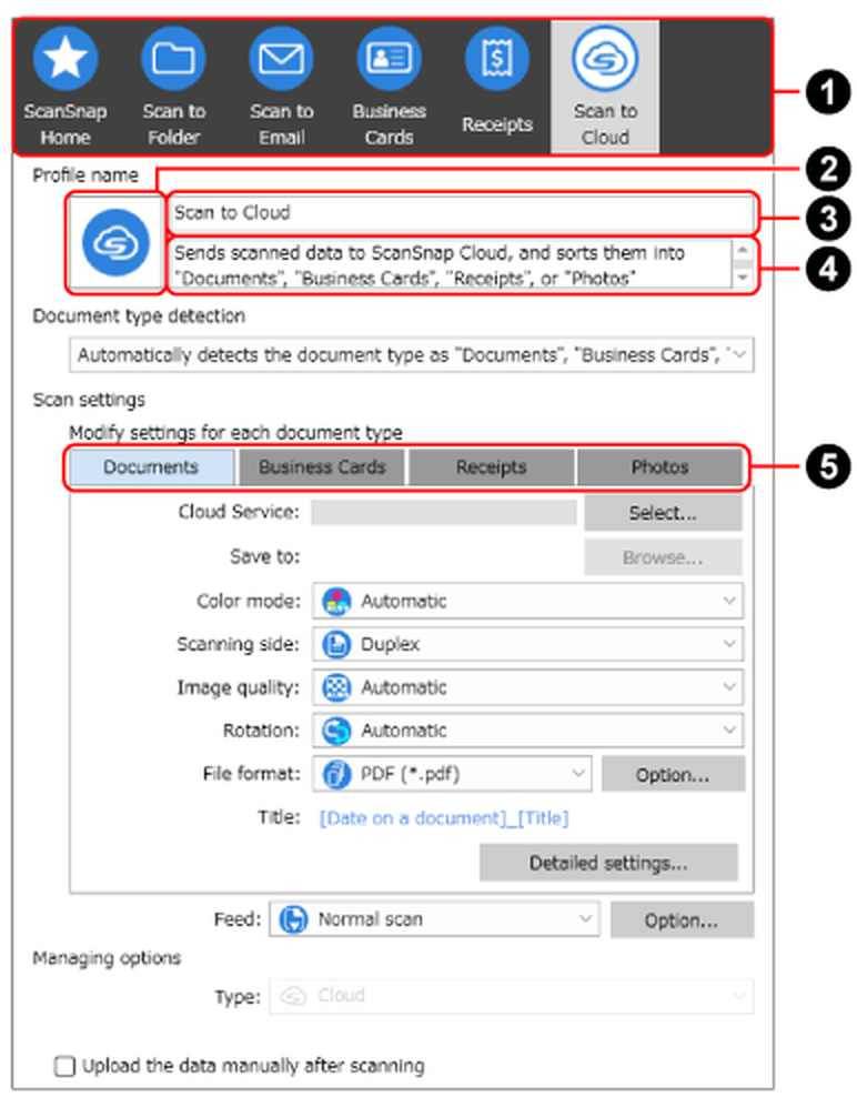 Окно редактирования профиля Scan to Cloud
