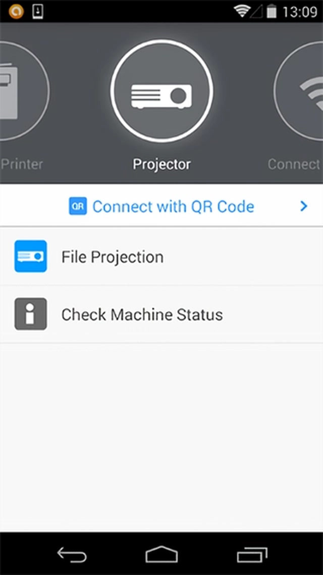 Главный экран режима Projector с File Projection и проверкой состояния аппарата