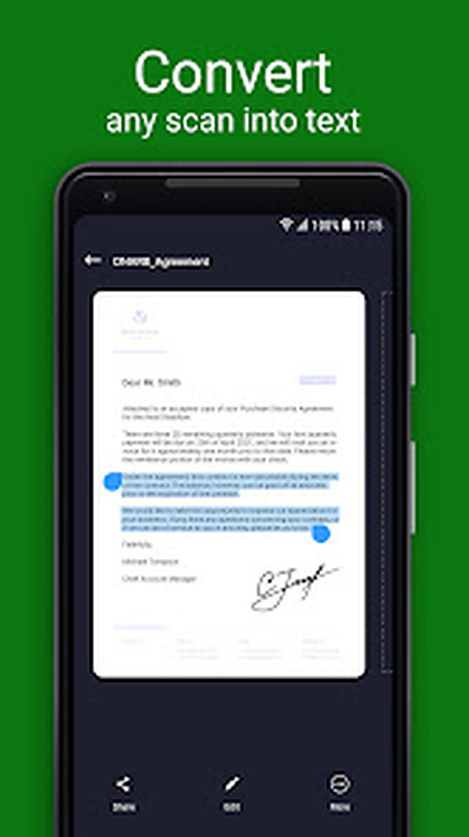Экран Scan Hero с распознаванием и выделением текста