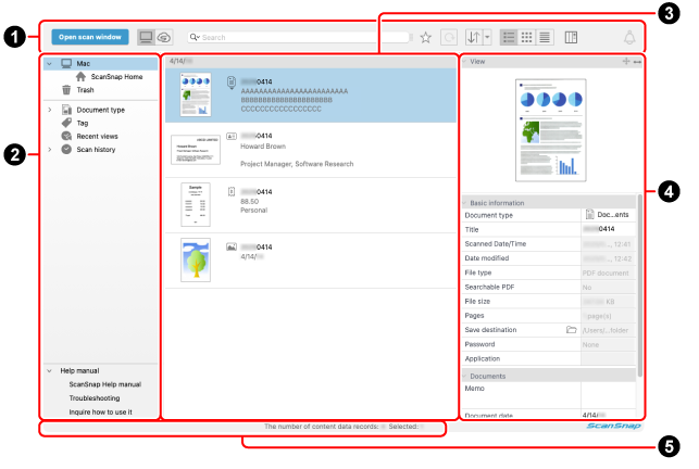 Интерфейс ScanSnap Home: Отличия интерфейса Windows и macOS