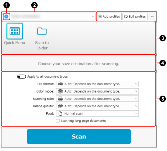Интерфейс ScanSnap Home: Постоянные и временные настройки