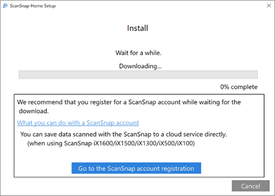 Загрузка компонентов ScanSnap Home