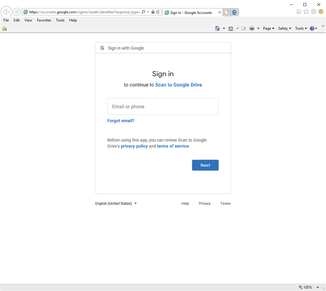 Диалог передачи отсканированного файла в Google Drive