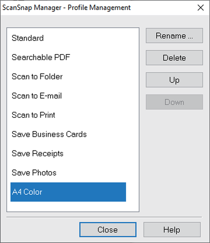 Управление профилями ScanSnap Manager