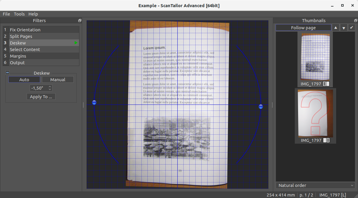 Сетка и параметры исправления наклона