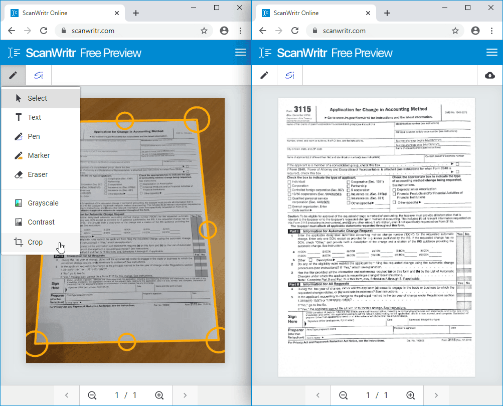 Кадрирование фотографии документа в ScanWritr
