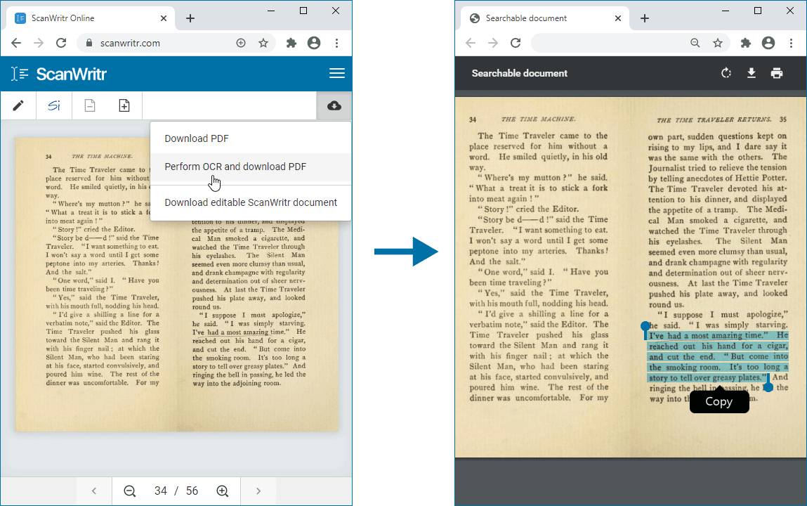 Результат OCR и копирование текста из поискового PDF