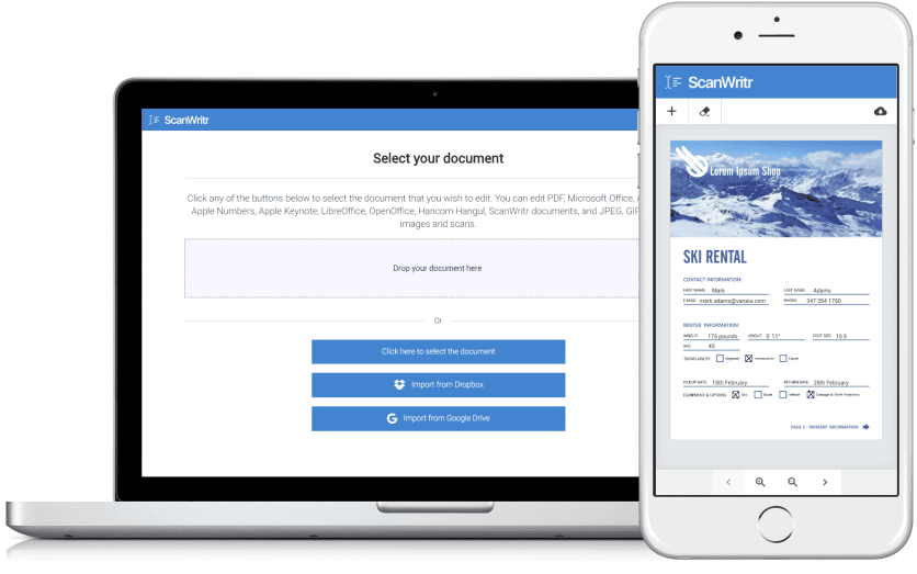 Экран загрузки документа в ScanWritr Online