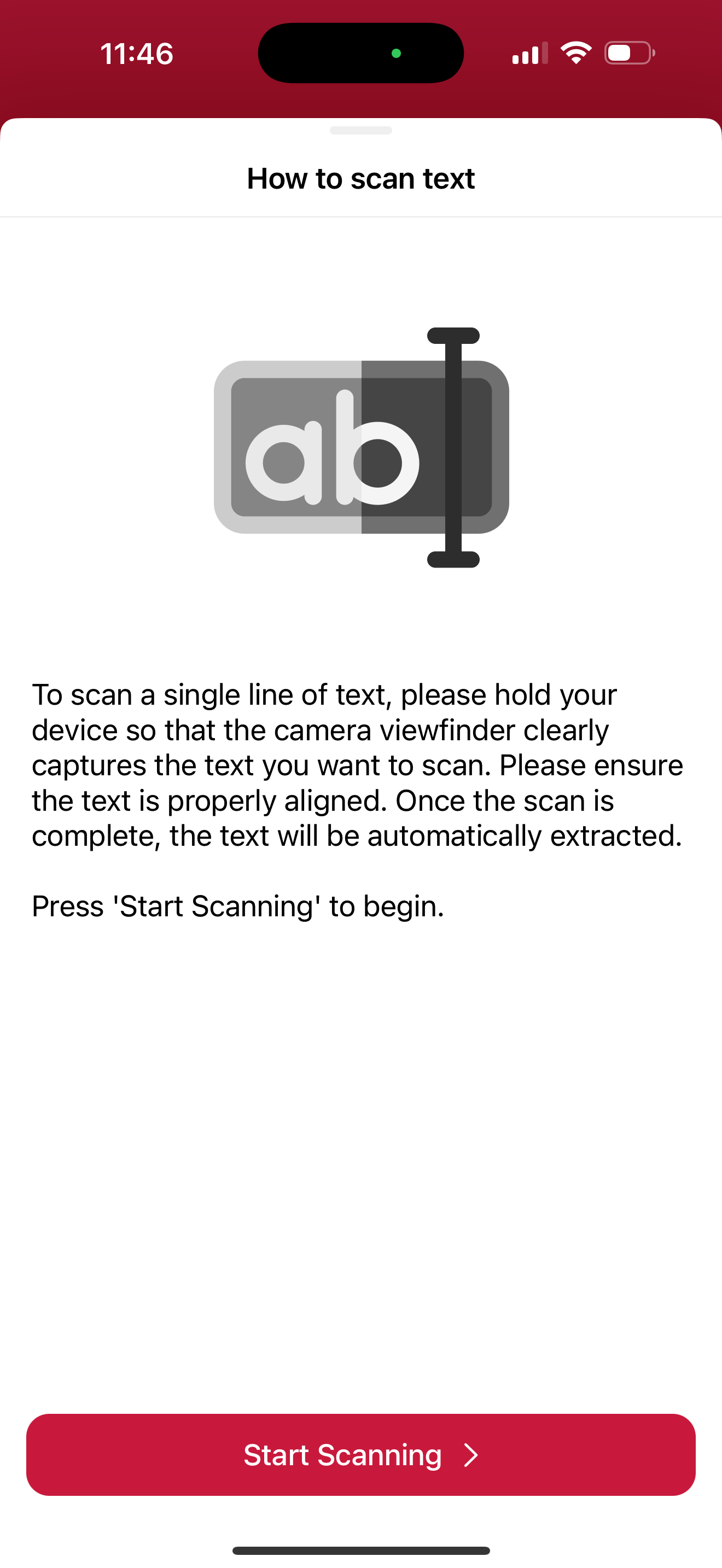 Экран введения Scanbot Text Pattern Scanner