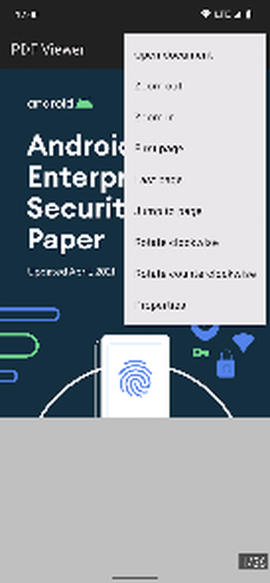 Раскрытое меню Secure PDF Viewer с командами перехода, масштаба и свойств