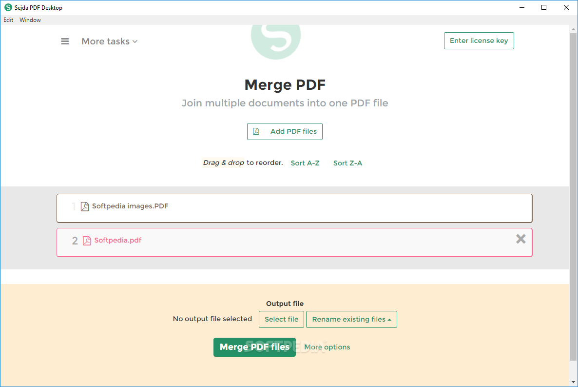 Список файлов в инструменте Merge PDF
