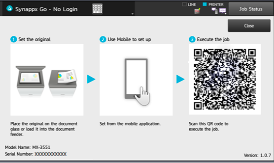 Экран Sharp OSA с QR-кодом для запуска задания