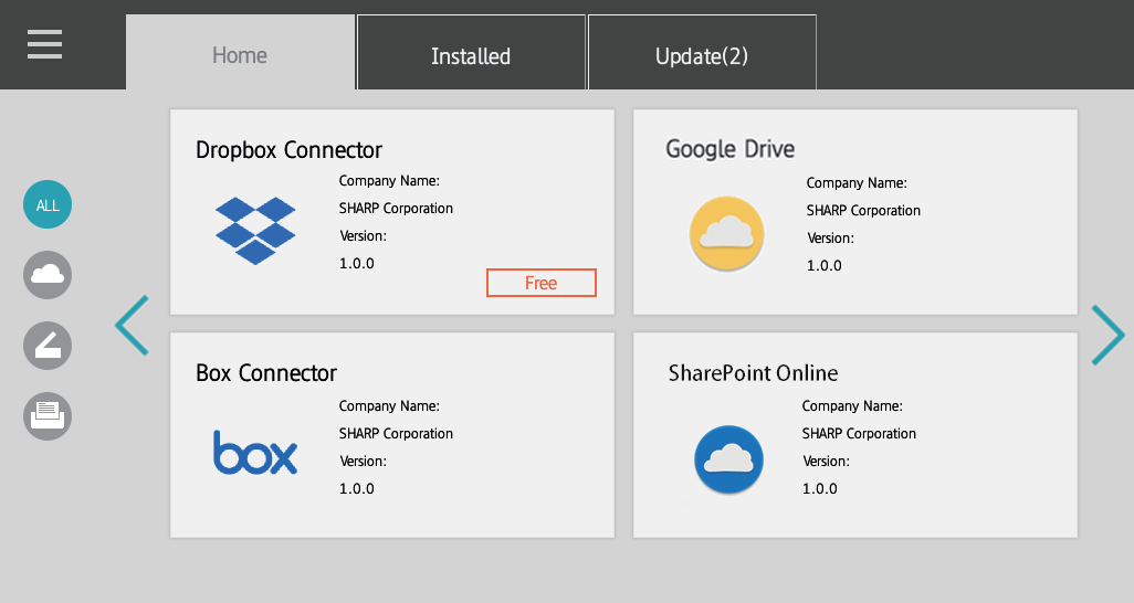 Каталог приложений Application Portal на МФУ Sharp