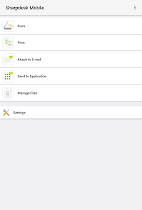 Главное меню Sharpdesk Mobile на Android