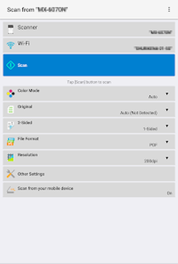 Настройки сканирования Sharpdesk Mobile на Android