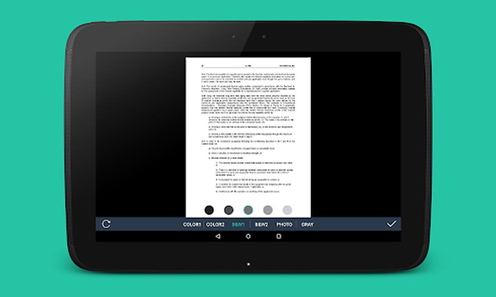 Simple Scanner: выбор цветного, серого и чёрно-белого режима на планшете