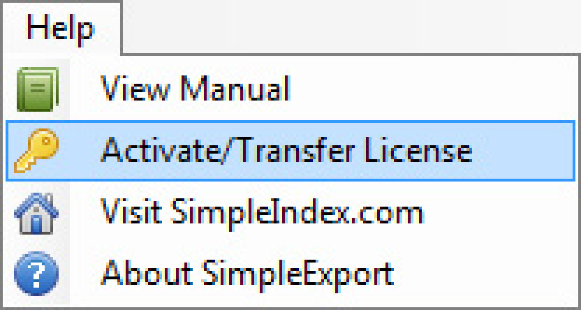 Меню Help в SimpleExport