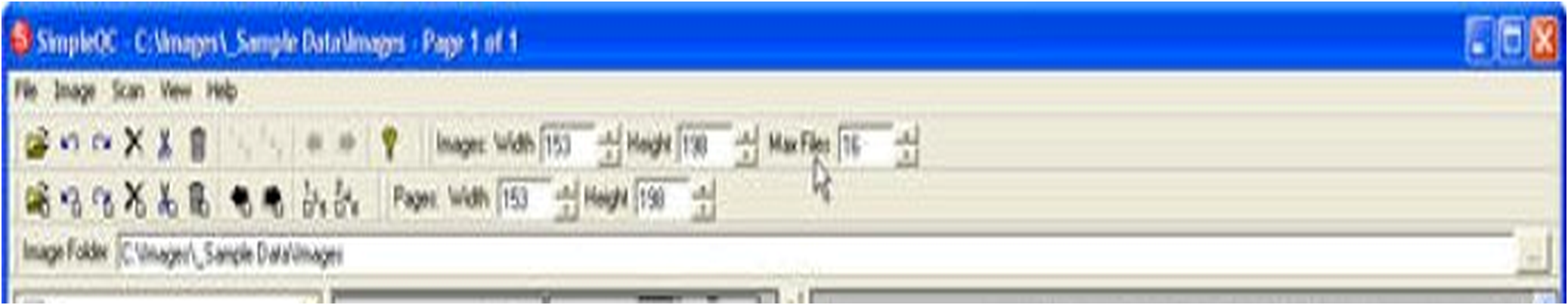 Панель инструментов SimpleQC с параметрами размеров и Max Files