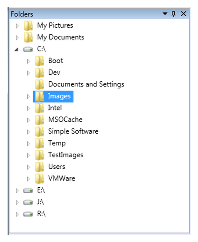 Панель Folders для перехода по локальным и сетевым каталогам