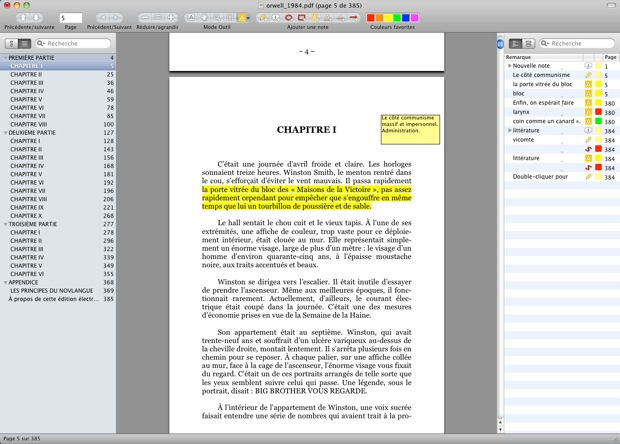 PDF с выделениями и перечнем заметок Skim