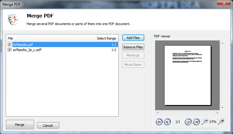 Диалог объединения PDF в SmartSoft PDF Editor