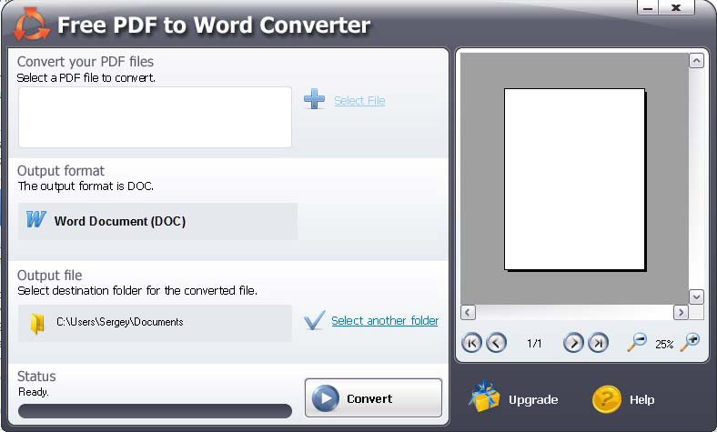 Главное окно SmartSoft PDF to Word Converter до выбора файла