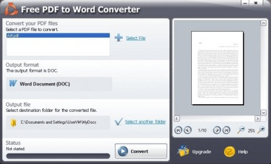 Выбранный PDF и предпросмотр страницы в SmartSoft PDF to Word Converter