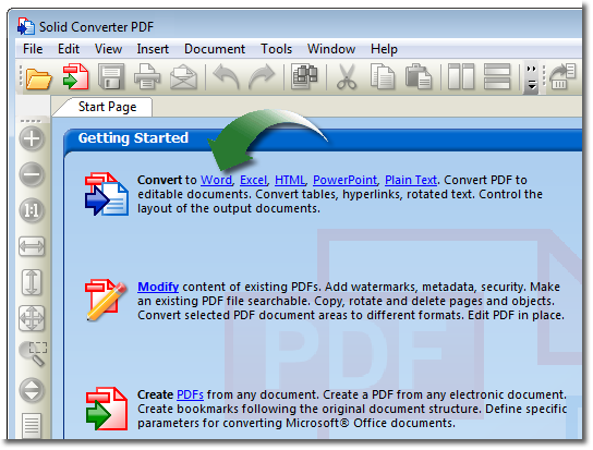 Окно Solid Converter PDF и сценарий конвертации в Word
