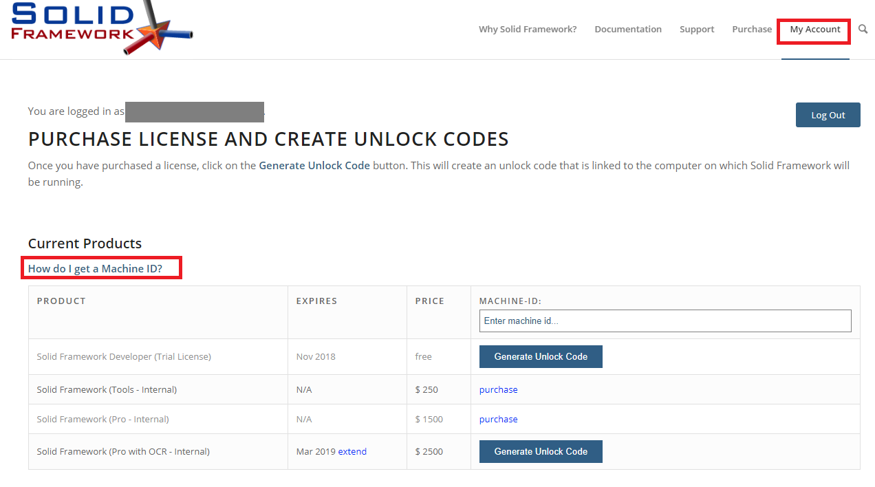 Кабинет Solid Framework для создания кода по Machine ID