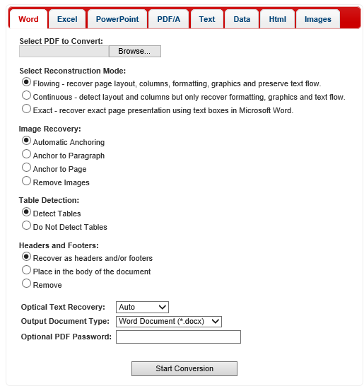 Демонстрационная форма Solid Framework с выбором Word, Excel, PowerPoint, PDF/A, текста, данных, HTML и изображений
