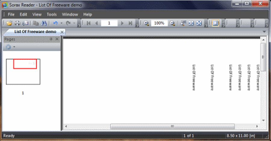 Sorax PDF Reader: панель миниатюр Pages и повернутая страница