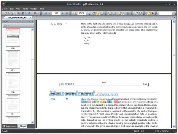 Sorax PDF Reader: PDF Reference с панелью Pages и навигацией по страницам