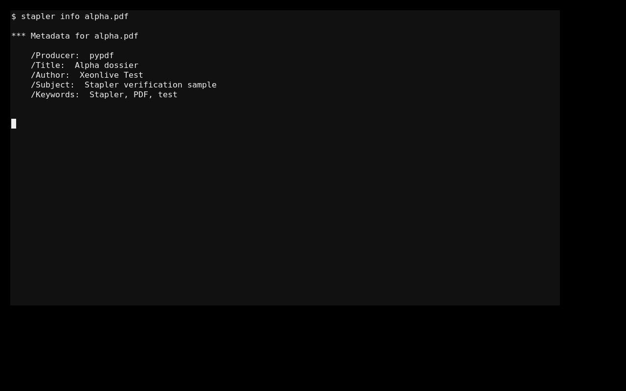 Stapler показывает метаданные PDF в терминале