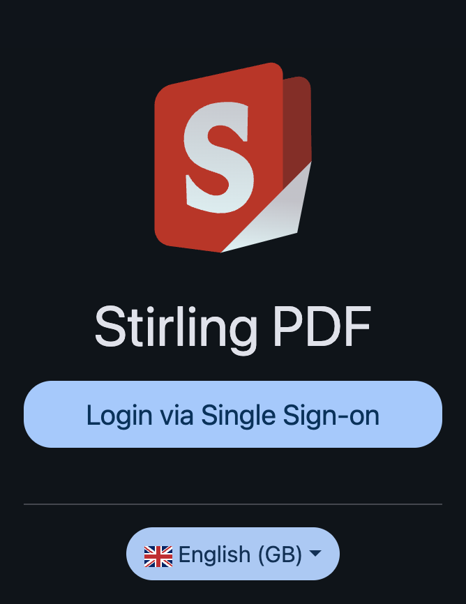 Экран входа Stirling PDF через OAuth в тёмной теме