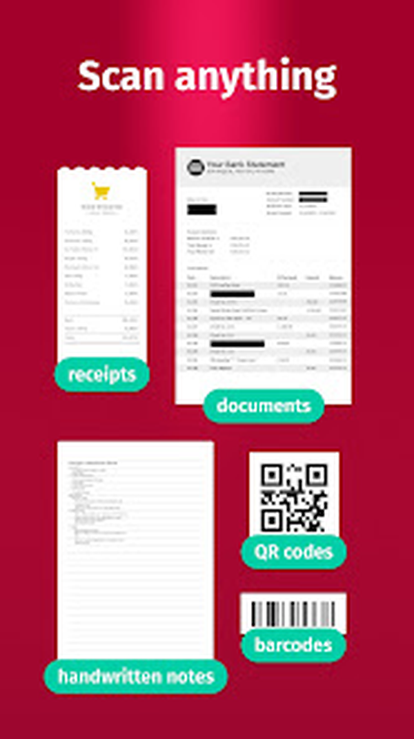 Документы, чеки, заметки, QR-коды и штрихкоды