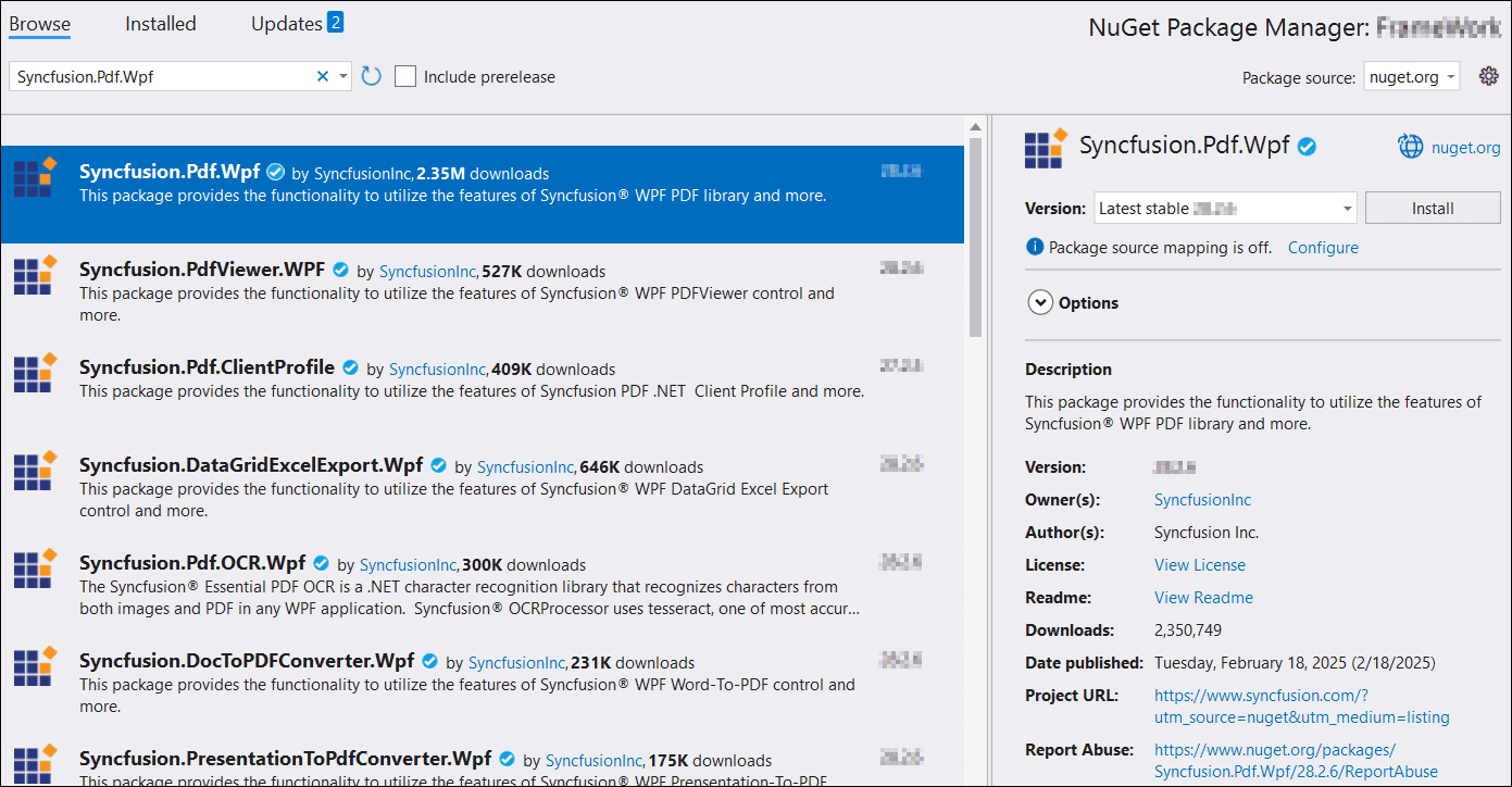 Установка PDF-пакета Syncfusion в WPF-проект