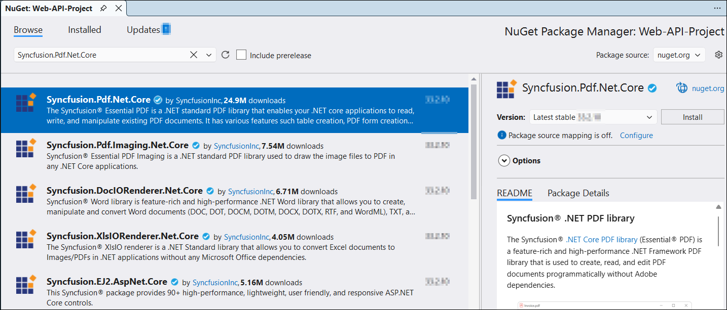 Пакет Syncfusion PDF в проекте ASP.NET Core Web API
