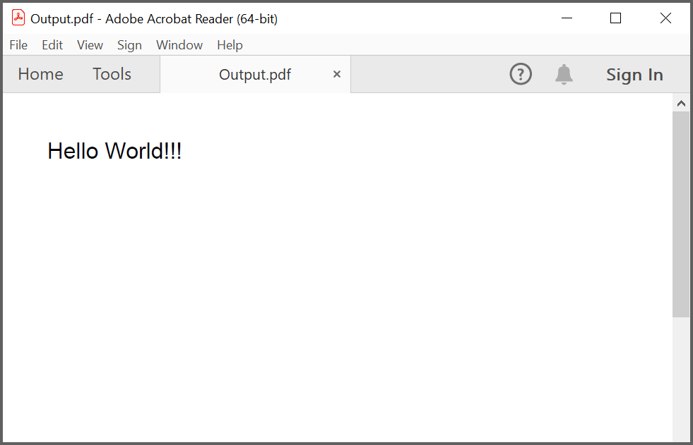 PDF с текстом, созданный библиотекой Syncfusion