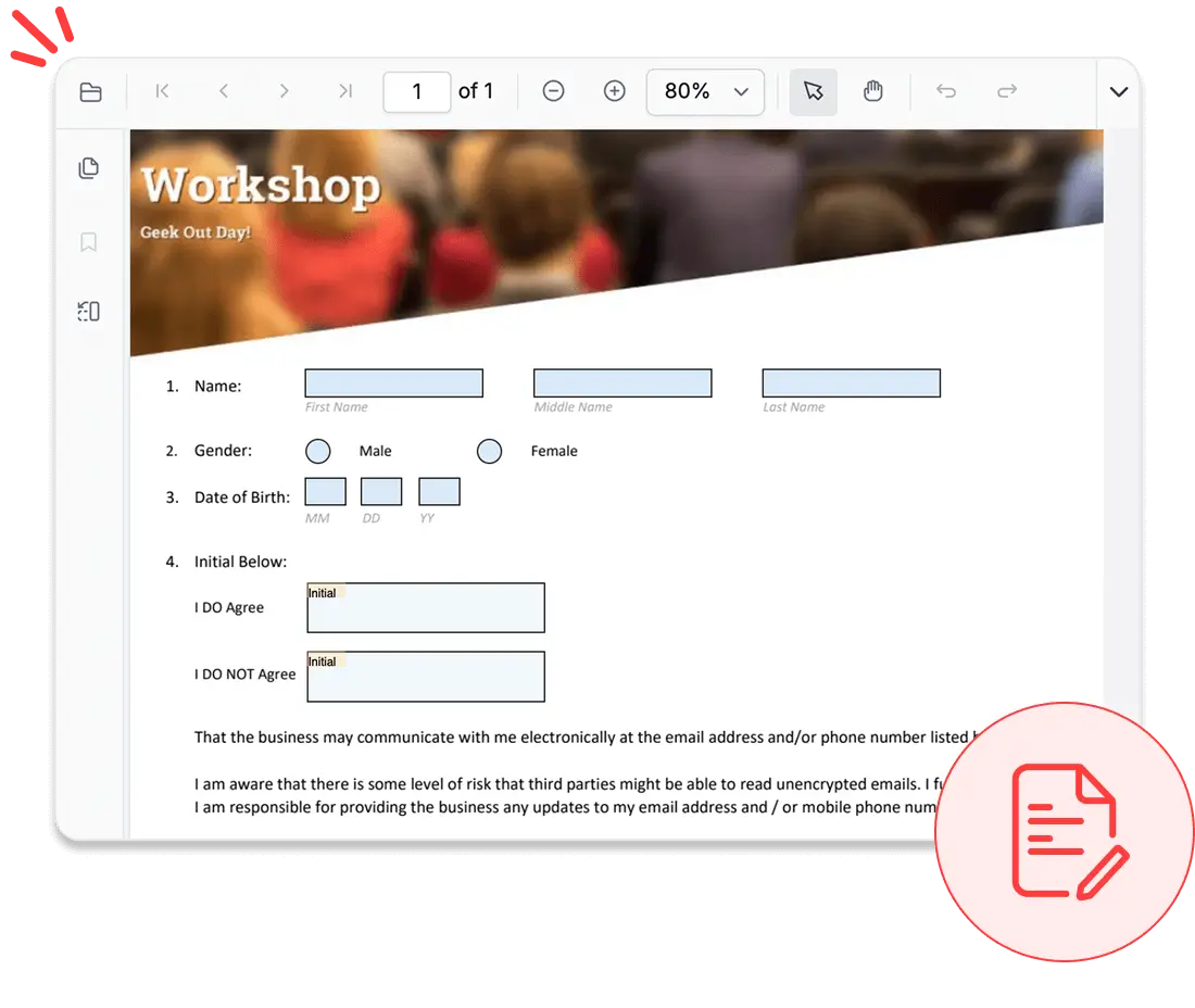 Заполнение полей формы в Syncfusion PDF Viewer