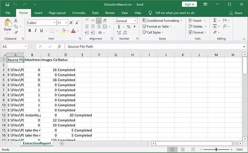 Отчет CSV с количеством извлеченных объектов