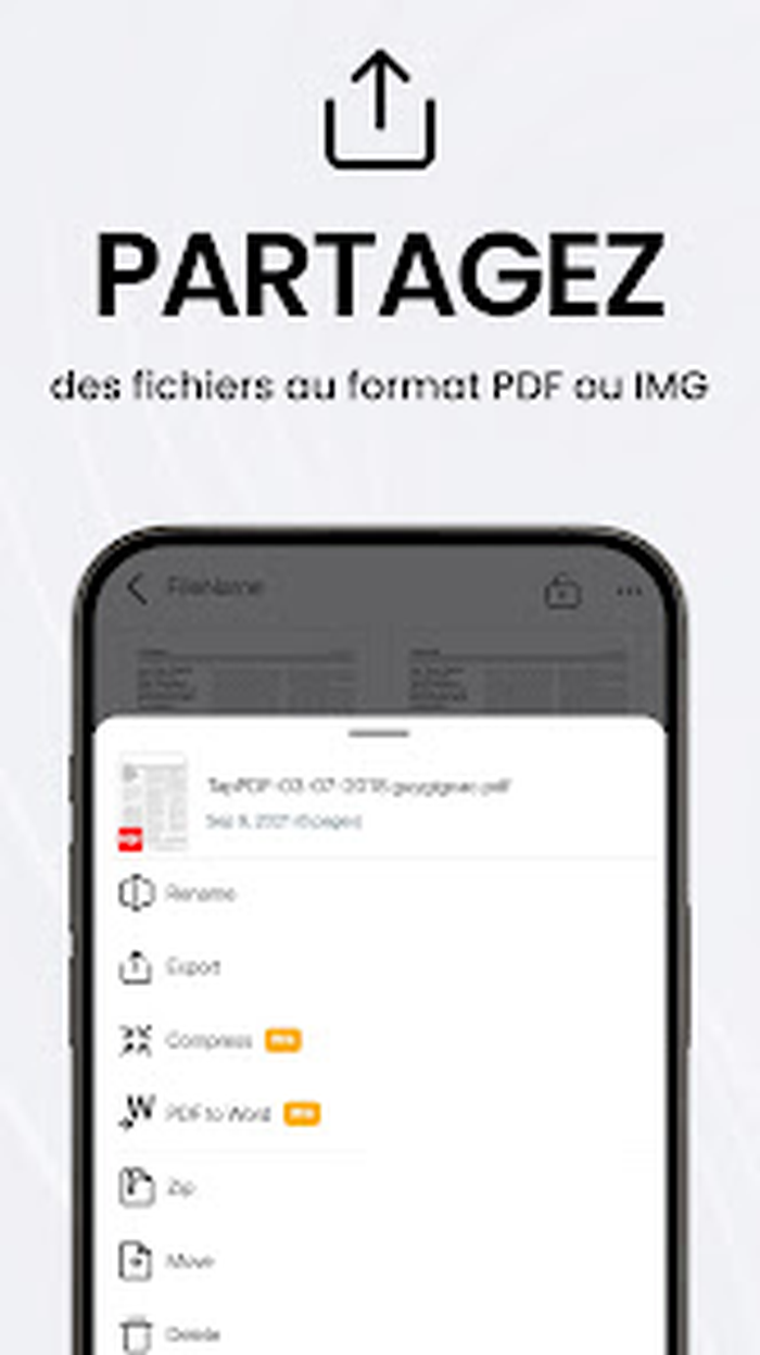 Меню управления и отправки документа в TapScanner