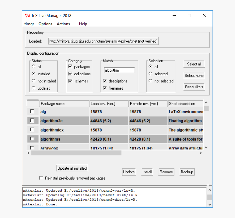 Поиск пакета в TeX Live Manager