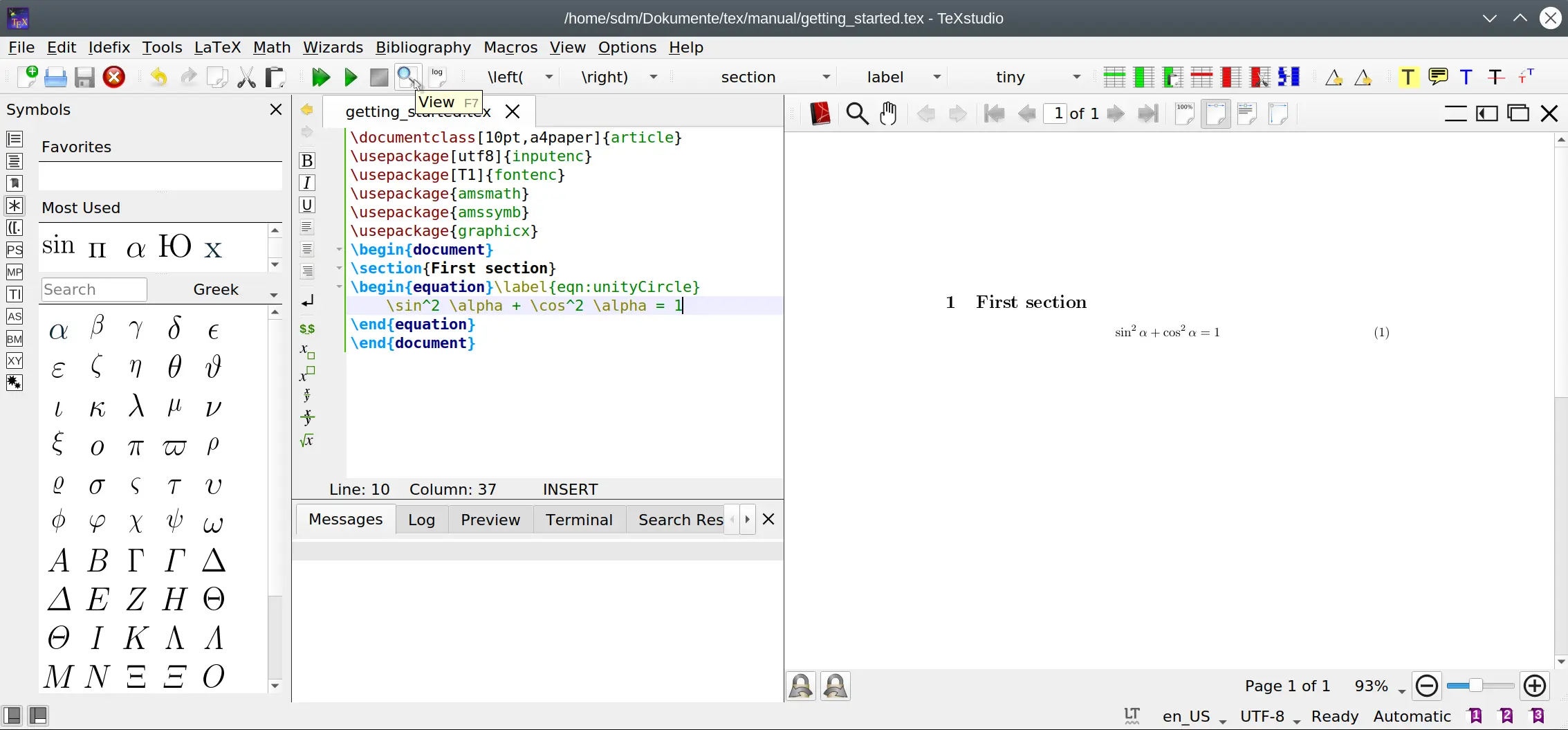 Исходник LaTeX и собранный PDF в одном окне TeXstudio