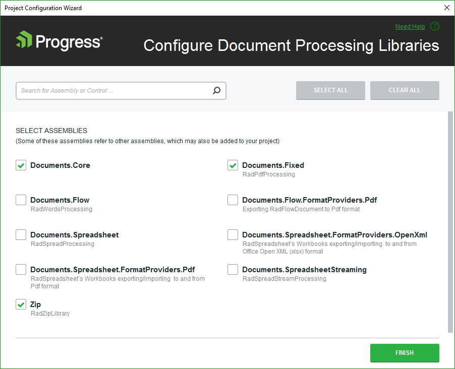 Мастер выбора библиотек Telerik Document Processing в Visual Studio