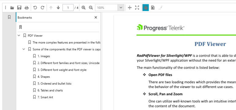 Закладки и структура навигации в PDF, созданном Telerik PdfProcessing